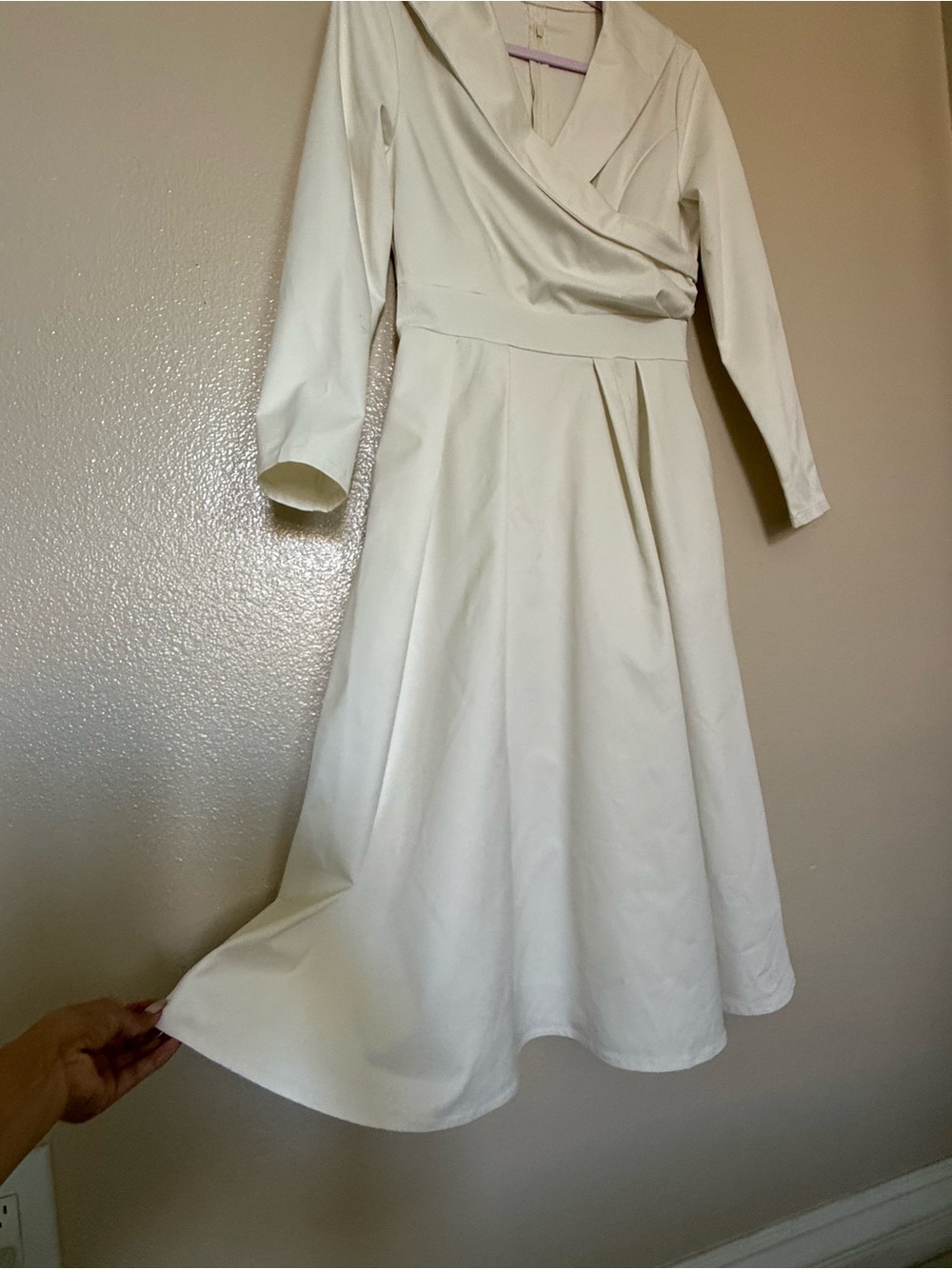 Ivory Long Sleeve Midi Dress Surplice Fit & Flare Bridal Wedding Small - Picture 3 of 11
